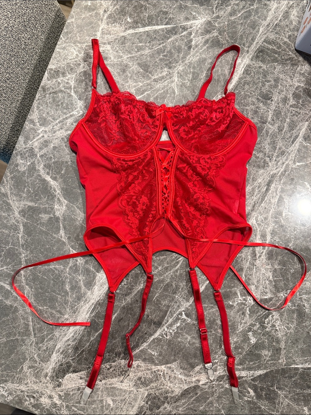 Red Lace Bustier Corset with Garter Straps